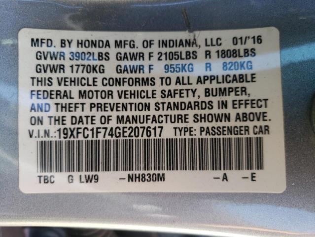 2016 HONDA CIVIC EXL - 19XFC1F74GE207617