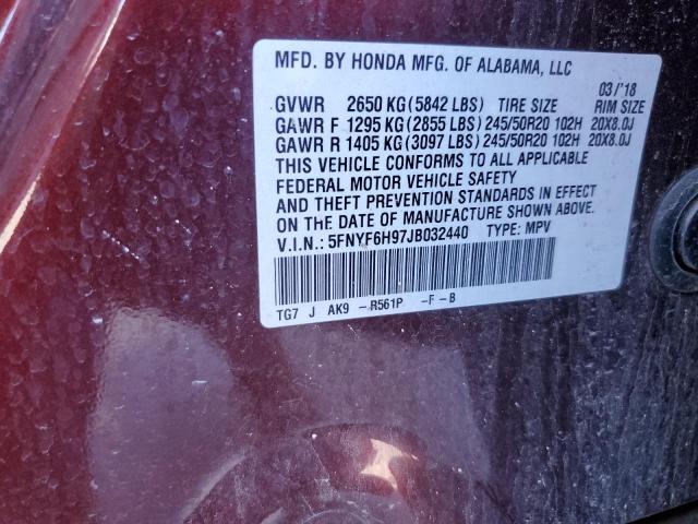 2018 HONDA PILOT TOUR - 5FNYF6H97JB032440
