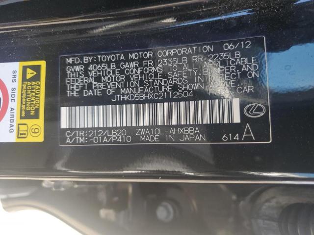 2012 LEXUS CT 200 - JTHKD5BHXC2112504