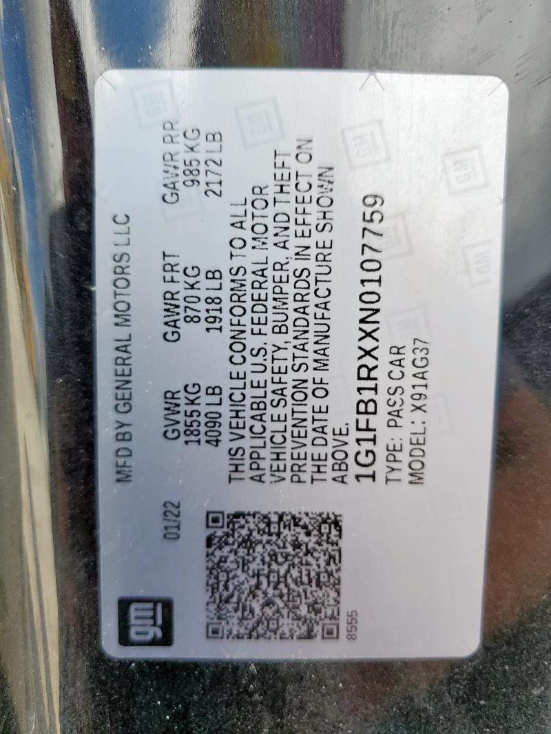 2022 CHEVROLET CAMARO LS 1G1FB1RXXN0107759