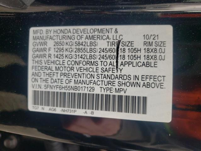 2022 HONDA PILOT EXL - 5FNYF6H55NB017129
