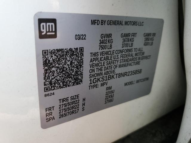 2022 GMC YUKON SLT 1GKS1BKT8NR235858
