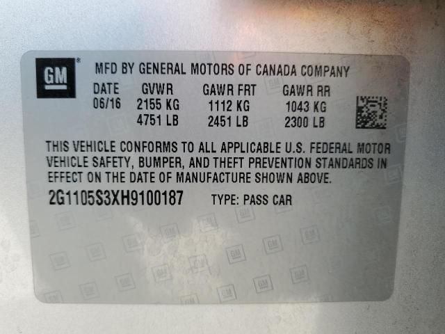 2017 CHEVROLET IMPALA LT - 2G1105S3XH9100187