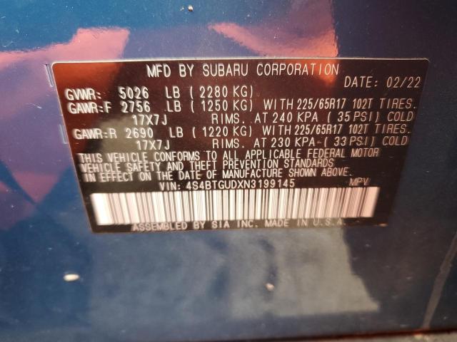 2022 SUBARU OUTBACK WI 4S4BTGUDXN3199145