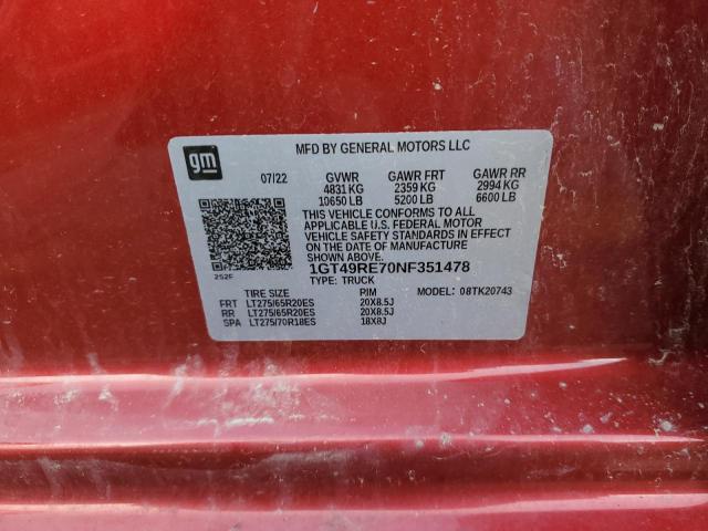 2022 GMC SIERRA K25 - 1GT49RE70NF351478