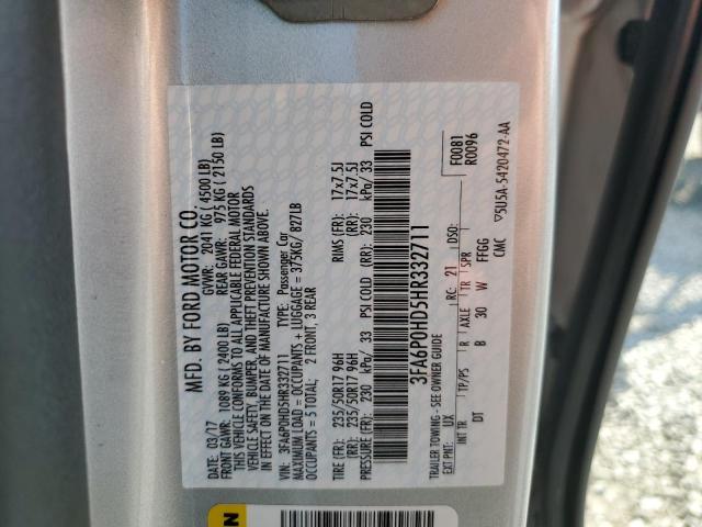 2017 FORD FUSION SE - 3FA6P0HD5HR332711