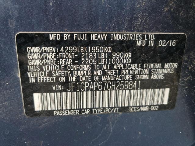 2016 SUBARU IMPREZA SP JF1GPAP67GH259841