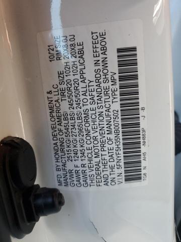 2022 HONDA PILOT SPOR - 5FNYF5H35NB007502