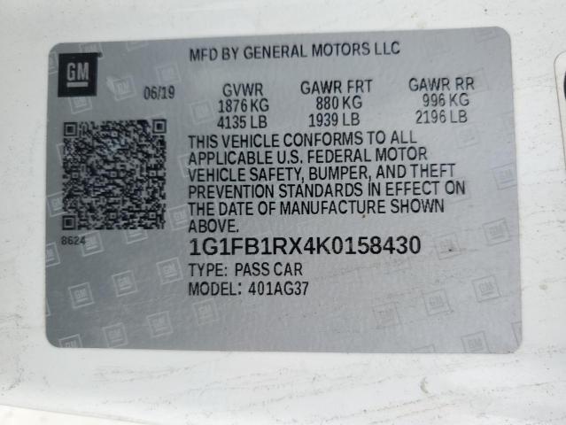 2019 CHEVROLET CAMARO LS - 1G1FB1RX4K0158430