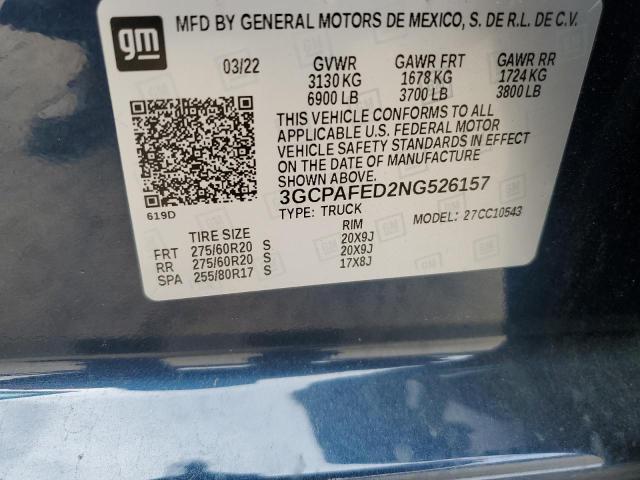 2022 CHEVROLET SILVERADO - 3GCPAFED2NG526157