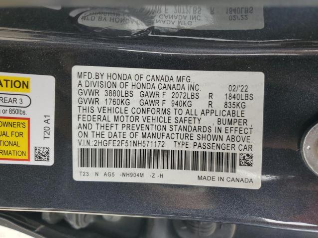 2022 HONDA CIVIC SPOR - 2HGFE2F51NH571172