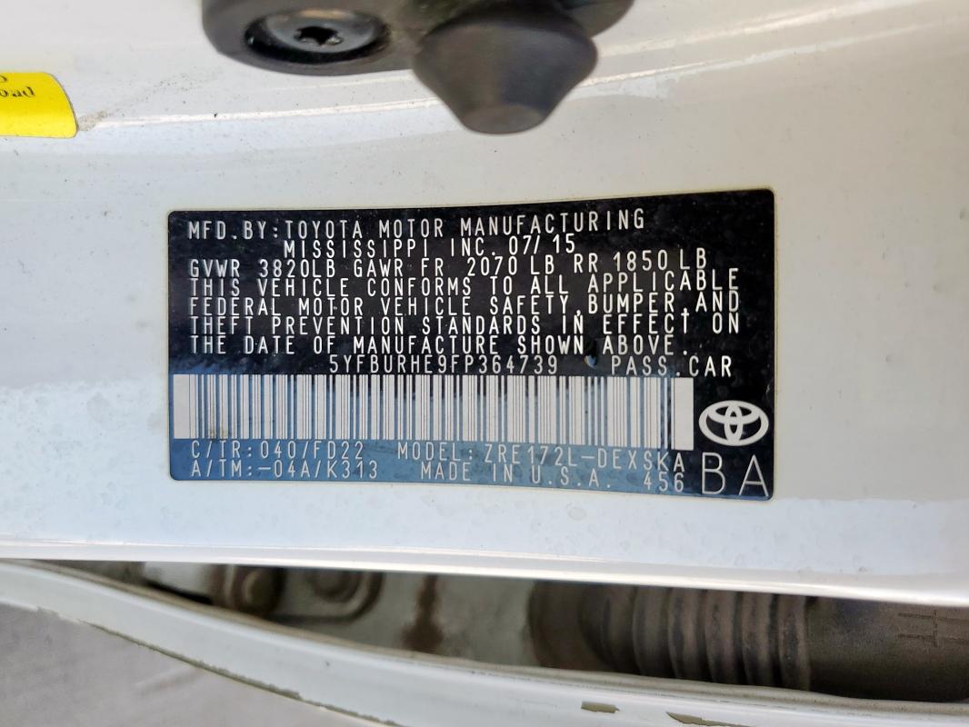 2015 TOYOTA COROLLA L - 5YFBURHE9FP364739