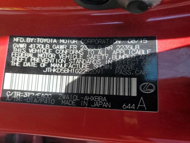 2016 LEXUS CT 200 H - JTHKD5BH1G2252091