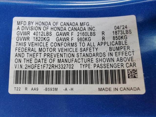 2024 HONDA CIVIC EX - 2HGFE1F72RH332702