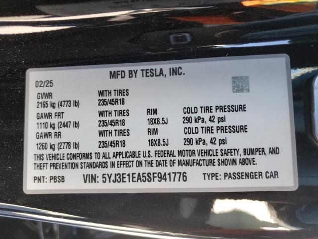 2025 TESLA MODEL 3 - 5YJ3E1EA5SF941776
