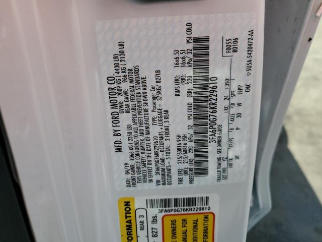 2019 FORD FUSION S - 3FA6P0G76KR229610