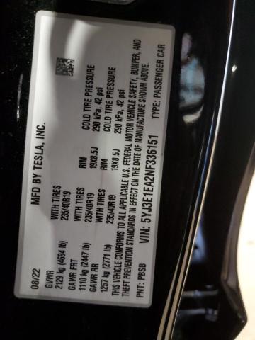 2022 TESLA MODEL 3 - 5YJ3E1EA2NF336151