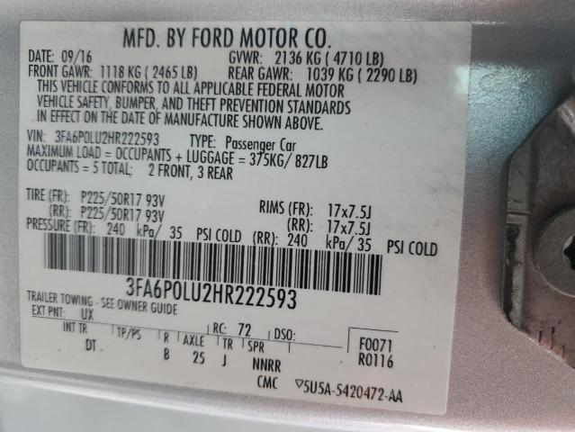 2017 FORD FUSION SE - 3FA6P0LU2HR222593