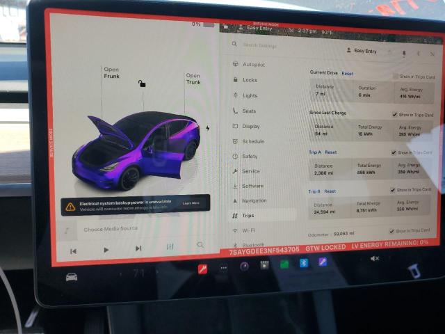 2022 TESLA MODEL Y - 7SAYGDEE3NF543705