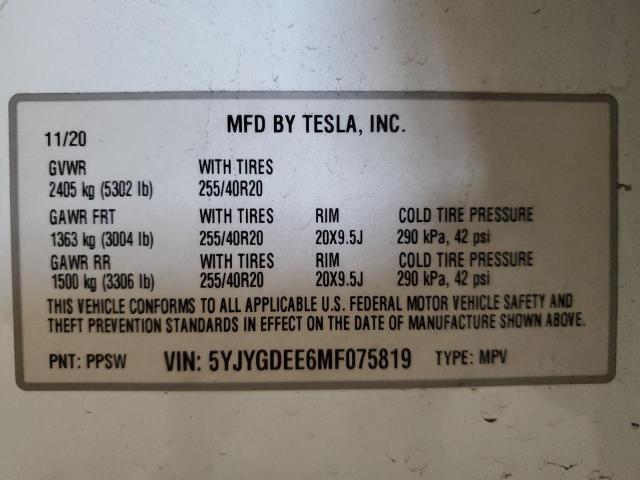 2021 TESLA MODEL Y - 5YJYGDEE6MF075819