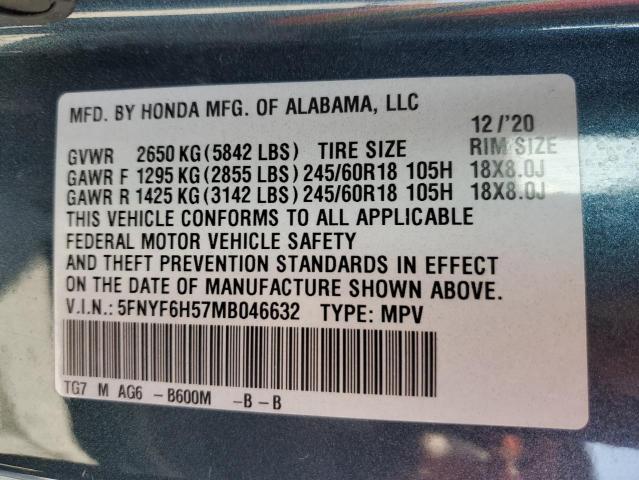 2021 HONDA PILOT EXL - 5FNYF6H57MB046632