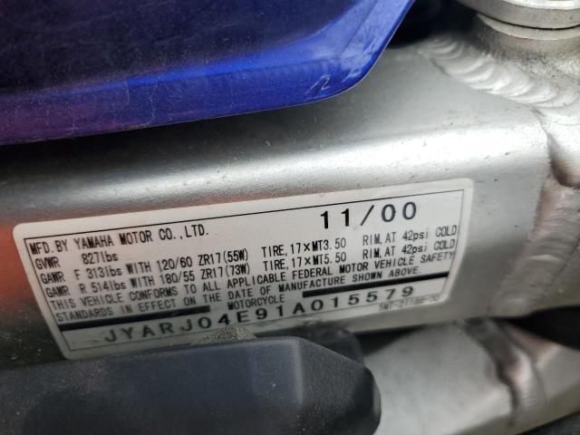 2001 YAMAHA YZFR6 L - JYARJ04E91A015579