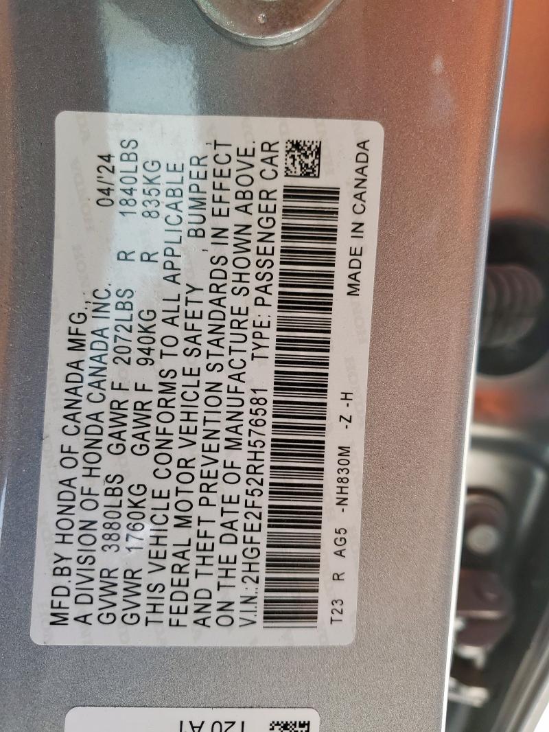 2024 HONDA CIVIC SPOR - 2HGFE2F52RH576581