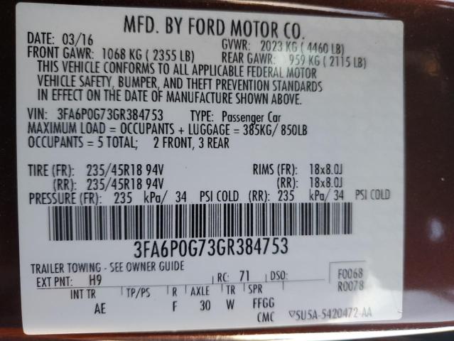 2016 FORD FUSION S - 3FA6P0G73GR384753