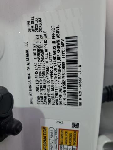 2021 HONDA PILOT SE 5FNYF5H21MB008099