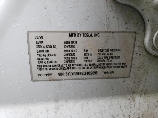2020 TESLA MODEL Y 5YJYGDEF2LF002695