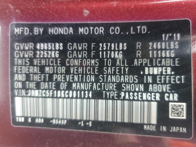 2019 HONDA CLARITY JHMZC5F18KC001134