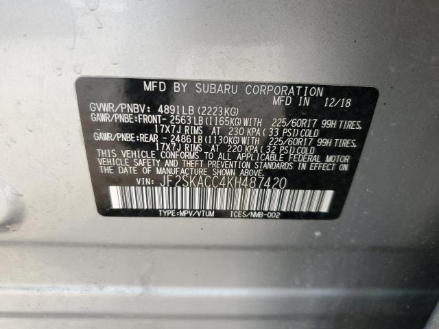 2019 SUBARU FORESTER JF2SKACC4KH487420