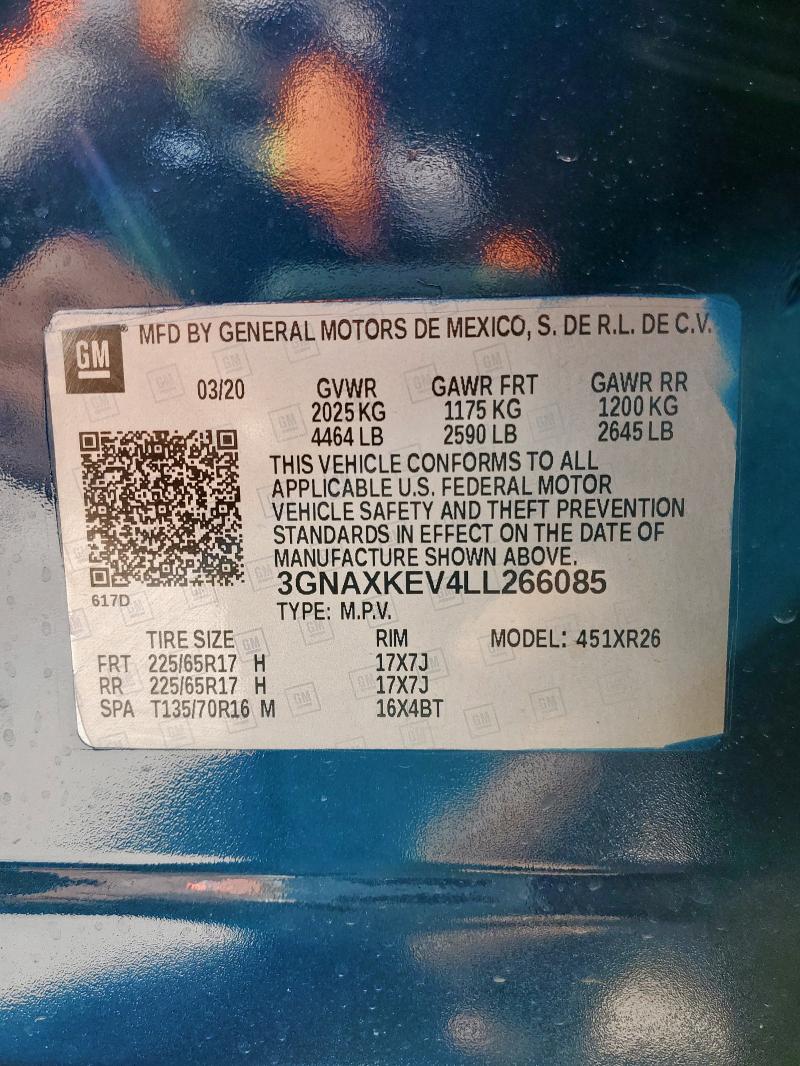 2020 CHEVROLET EQUINOX LT - 3GNAXKEV4LL266085