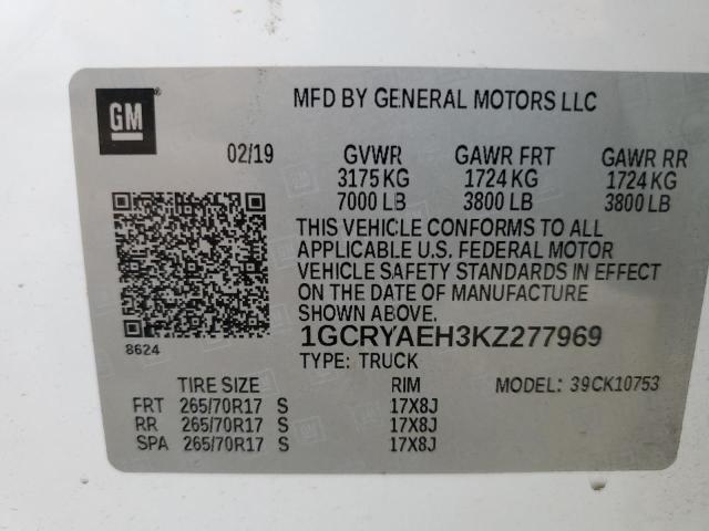 2019 CHEVROLET SILVERADO - 1GCRYAEH3KZ277969