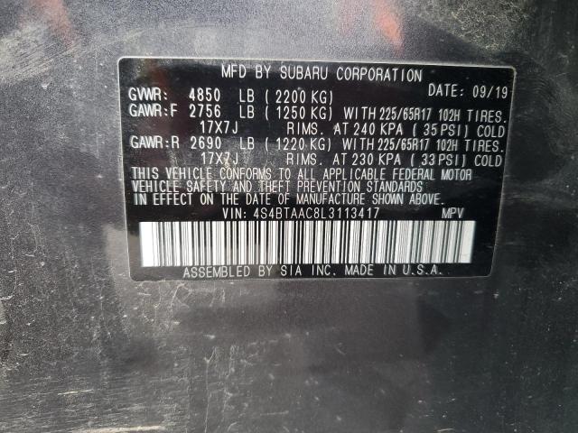 2020 SUBARU OUTBACK 4S4BTAAC8L3113417