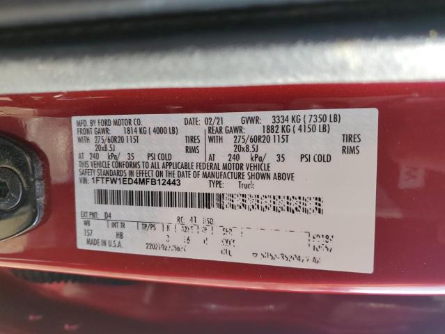 2021 FORD F150 SUPER - 1FTFW1ED4MFB12443