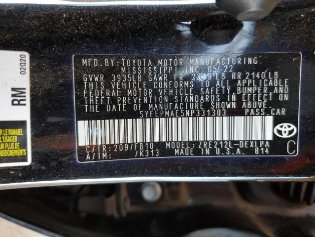 2022 TOYOTA COROLLA LE - 5YFEPMAE5NP331303