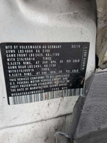 2015 VOLKSWAGEN TIGUAN S - WVGAV7AX4FW599013