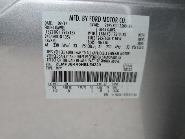 2017 LINCOLN MKX SELECT 2LMPJ6KR0HBL54220