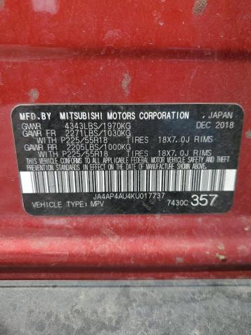 2019 MITSUBISHI OUTLANDER - JA4AP4AU4KU017737