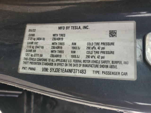 2022 TESLA MODEL 3 - 5YJ3E1EA4NF371483
