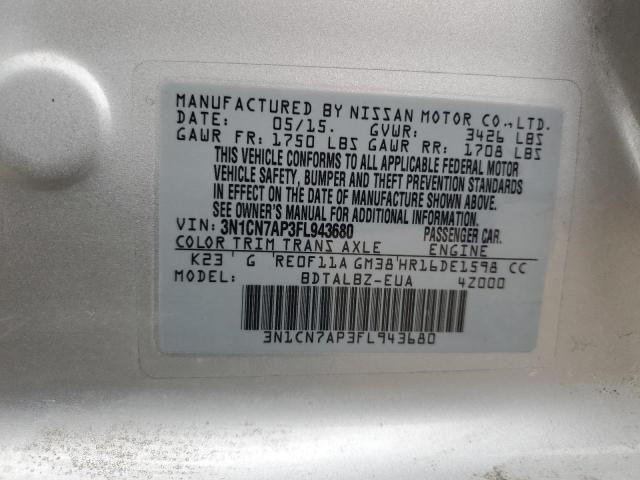 2015 NISSAN VERSA S - 3N1CN7AP3FL943680
