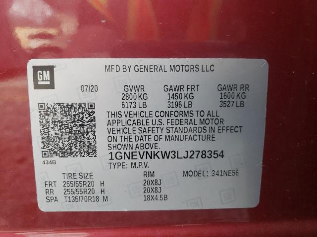 2020 CHEVROLET TRAVERSE H 1GNEVNKW3LJ278354