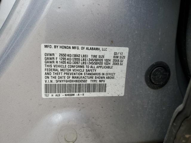 2017 HONDA PILOT ELIT - 5FNYF6H0XHB030502