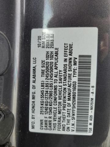 2021 HONDA PILOT SE 5FNYF5H26MB016053