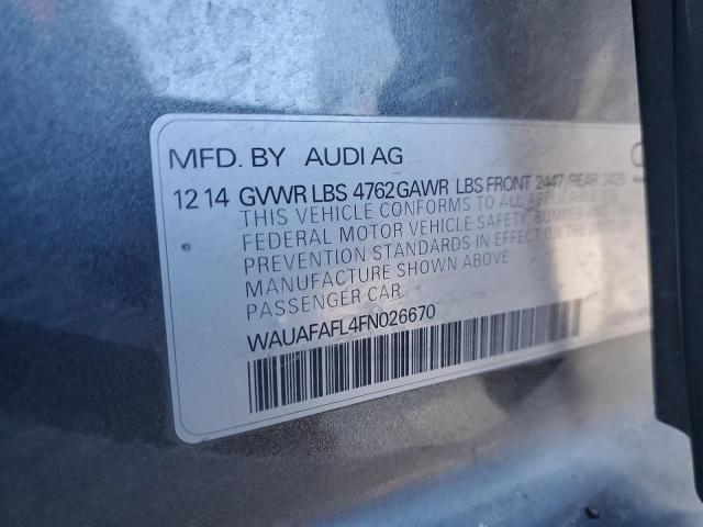 2015 AUDI A4 PREMIUM WAUAFAFL4FN026670