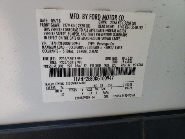 2019 FORD TAURUS SEL - 1FAHP2E80KG100947