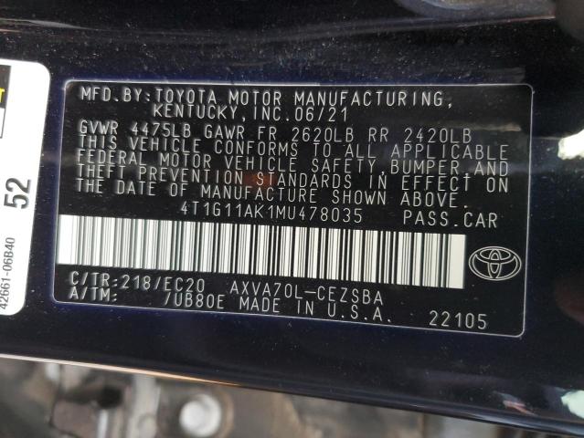 2021 TOYOTA CAMRY SE - 4T1G11AK1MU478035