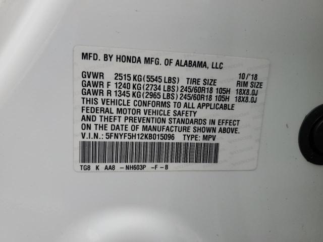 2019 HONDA PILOT LX - 5FNYF5H12KB015096