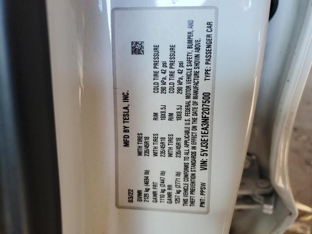 2022 TESLA MODEL 3 - 5YJ3E1EA3NF207500